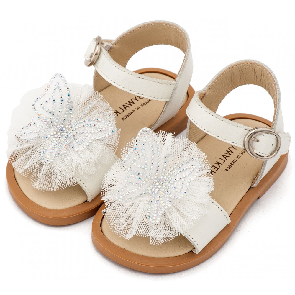 BW4886 Εκρού Πέδιλο με Διακοσμητικό Πεταλούδας 