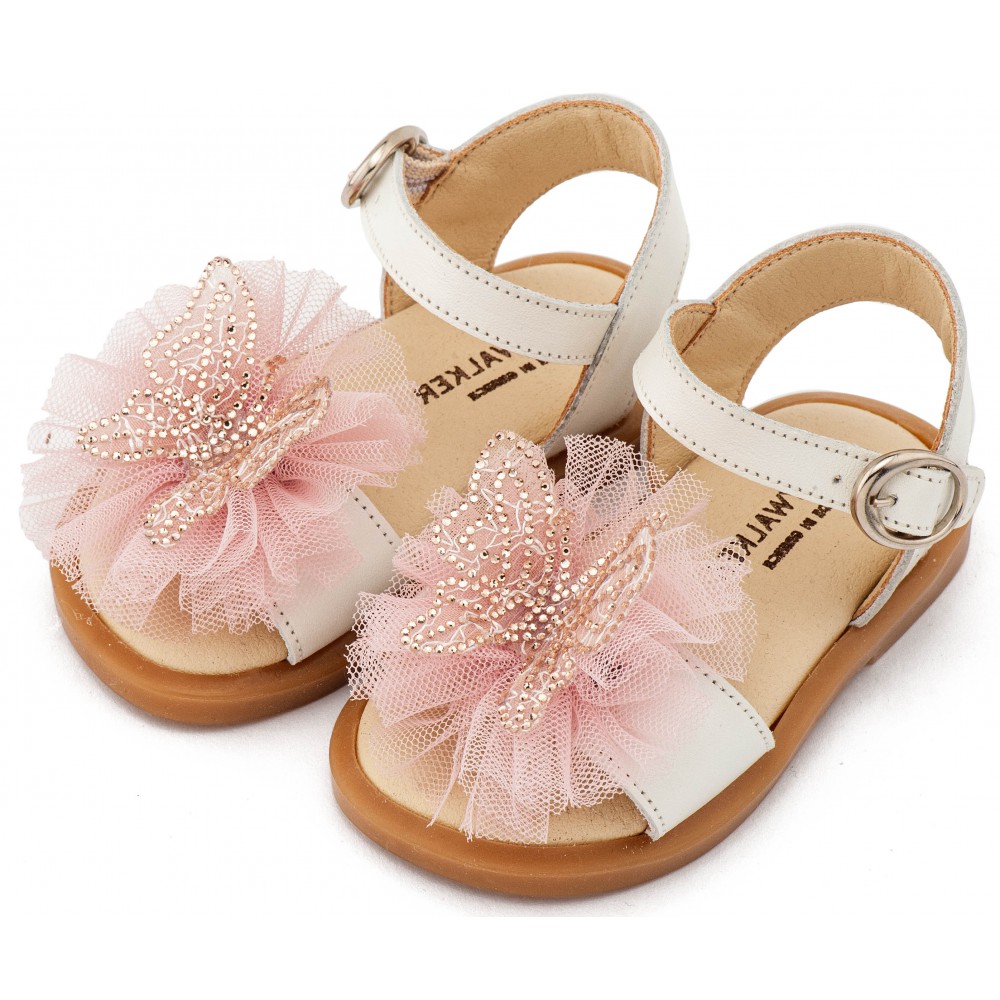 BW4886 Εκρού Ροζ Πέδιλο με Διακοσμητικό Πεταλούδας 