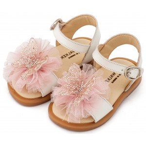 BW4886 Εκρού Ροζ Πέδιλο με Διακοσμητικό Πεταλούδας 