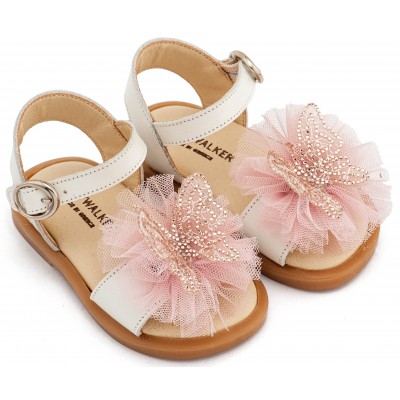 BW4886 Εκρού Ροζ Πέδιλο με Διακοσμητικό Πεταλούδας 