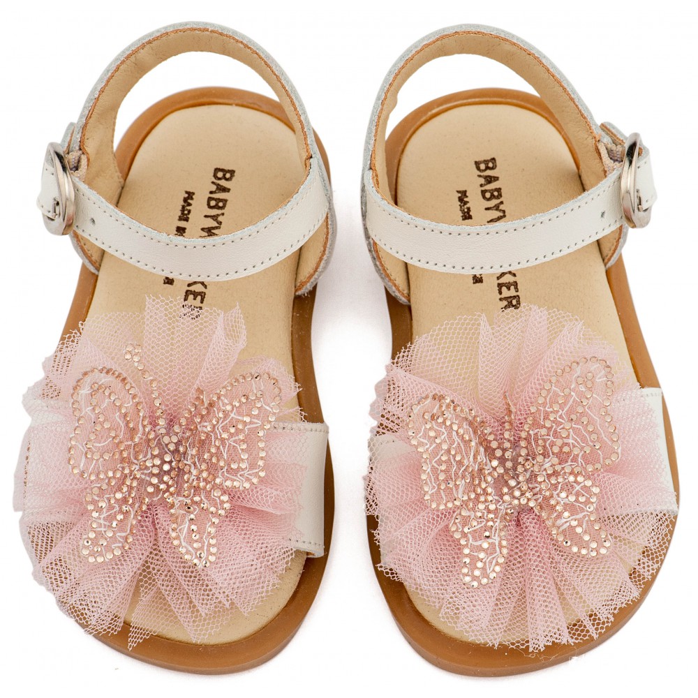 BW4886 Εκρού Ροζ Πέδιλο με Διακοσμητικό Πεταλούδας 