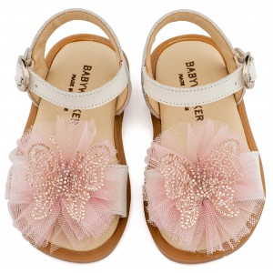 BW4886 Εκρού Ροζ Πέδιλο με Διακοσμητικό Πεταλούδας 