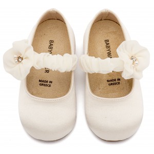 BW4888 Εκρού Γοβάκι Μονή Μπαρέτα με Υφασμάτινο Διακοσμητικό 