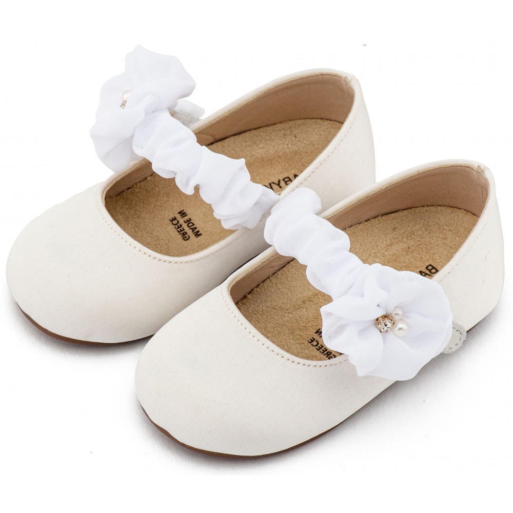 BW4888 Λευκό Γοβάκι Μονή Μπαρέτα με Υφασμάτινο Διακοσμητικό 