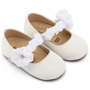 BW4888 Λευκό Γοβάκι Μονή Μπαρέτα με Υφασμάτινο Διακοσμητικό 