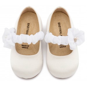 BW4888 Λευκό Γοβάκι Μονή Μπαρέτα με Υφασμάτινο Διακοσμητικό 