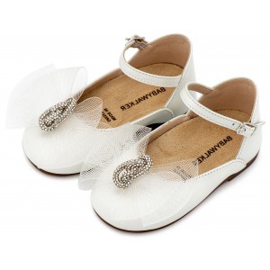 BW4890  Εκρού Γαλλικό Γοβάκι με Φιόγκο και Στρας 