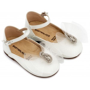 BW4890  Εκρού Γαλλικό Γοβάκι με Φιόγκο και Στρας 