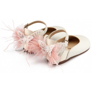 BW4891 Εκρού Ροζ Γαλλικό Γοβάκι με Διακοσμημένη Φτέρνα Πεταλούδα 