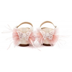 BW4891 Εκρού Ροζ Γαλλικό Γοβάκι με Διακοσμημένη Φτέρνα Πεταλούδα 