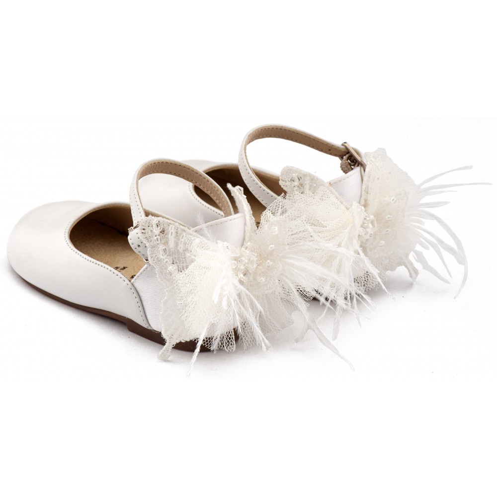 BW4891 Λευκό Γαλλικό Γοβάκι με Διακοσμημένη Φτέρνα Πεταλούδα 