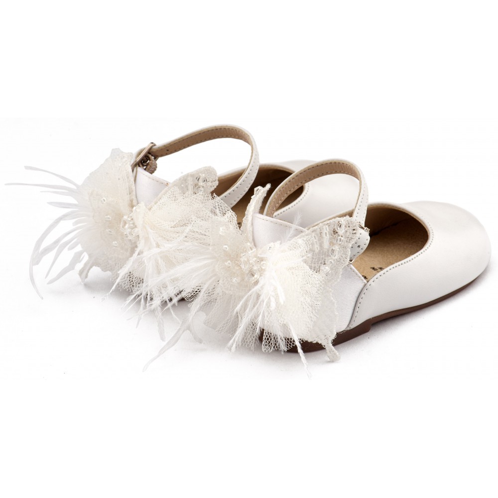 BW4891 Λευκό Γαλλικό Γοβάκι με Διακοσμημένη Φτέρνα Πεταλούδα 