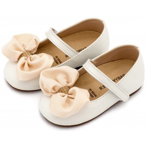 BW4893 Εκρού Γοβάκι Μονή Μπαρέτα με Σατέν Φιόγκο  