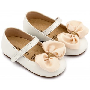 BW4893 Εκρού Γοβάκι Μονή Μπαρέτα με Σατέν Φιόγκο  