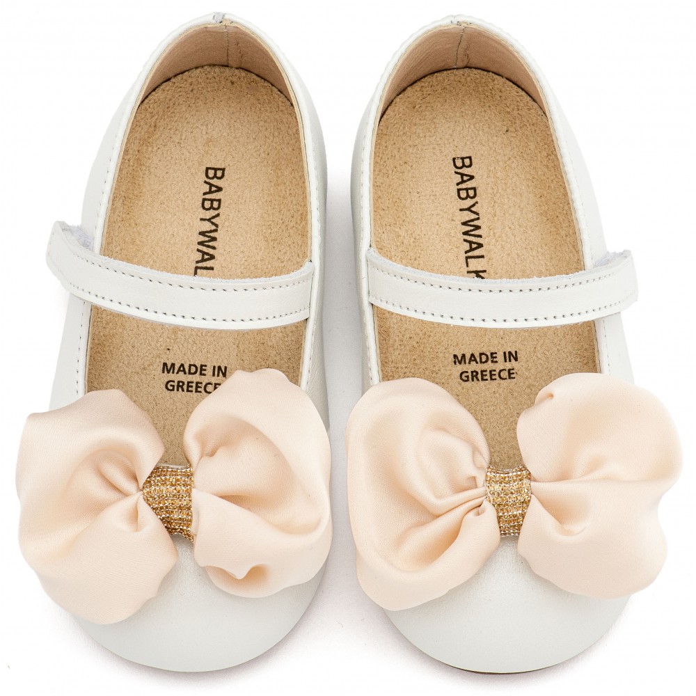 BW4893 Εκρού Γοβάκι Μονή Μπαρέτα με Σατέν Φιόγκο  