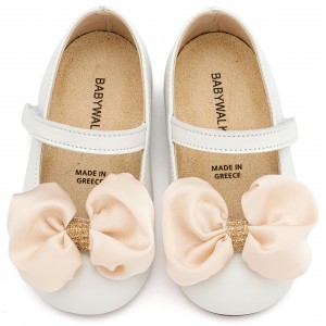 BW4893 Εκρού Γοβάκι Μονή Μπαρέτα με Σατέν Φιόγκο  