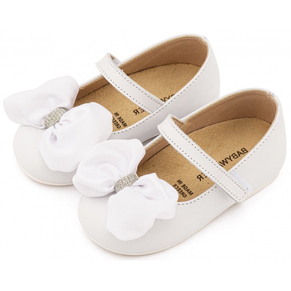 BW4893 Λευκό Γοβάκι Μονή Μπαρέτα με Σατέν Φιόγκο  