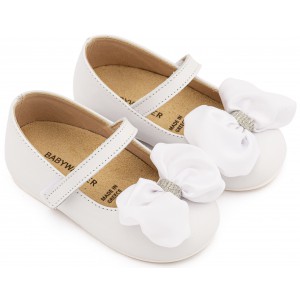 BW4893 Λευκό Γοβάκι Μονή Μπαρέτα με Σατέν Φιόγκο  