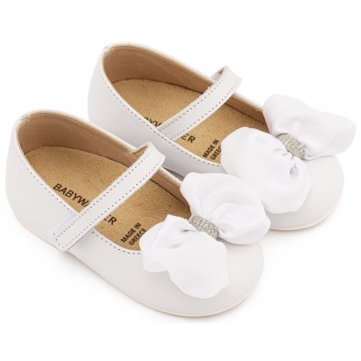 BW4893 Λευκό Γοβάκι Μονή Μπαρέτα με Σατέν Φιόγκο  