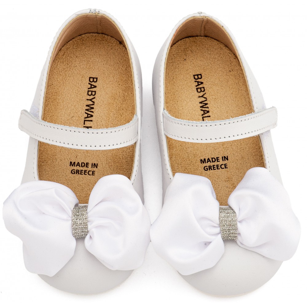 BW4893 Λευκό Γοβάκι Μονή Μπαρέτα με Σατέν Φιόγκο  