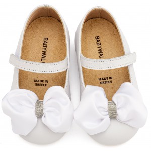 BW4893 Λευκό Γοβάκι Μονή Μπαρέτα με Σατέν Φιόγκο  