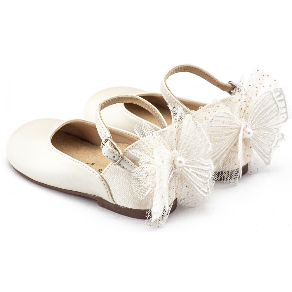 BS3594 Εκρού Γαλλικό Γοβάκι με Διακοσμημένη Φτέρνα Πεταλούδα 