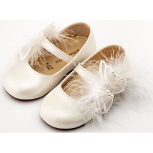 BS3598 Εκρού Γοβάκι Μονή Μπαρέτα Διακοσμημένη με Χειροποίητο Διακοσμητικό 