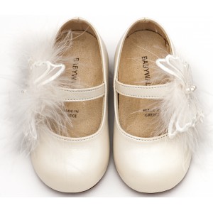 BS3598 Εκρού Γοβάκι Μονή Μπαρέτα Διακοσμημένη με Χειροποίητο Διακοσμητικό 