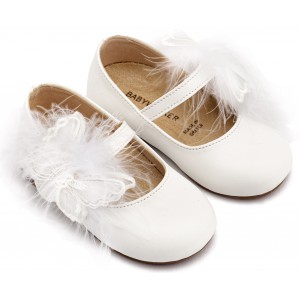 BS3598 Λευκό Γοβάκι Μονή Μπαρέτα Διακοσμημένη με Χειροποίητο Διακοσμητικό 