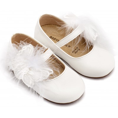 BS3598 Λευκό Γοβάκι Μονή Μπαρέτα Διακοσμημένη με Χειροποίητο Διακοσμητικό 