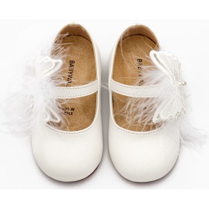 BS3598 Λευκό Γοβάκι Μονή Μπαρέτα Διακοσμημένη με Χειροποίητο Διακοσμητικό 