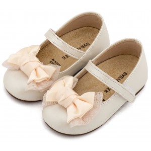 BS3599 Εκρού Γοβάκι Μονή Μπαρέτα Διακοσμημένη με Φιόγκο 