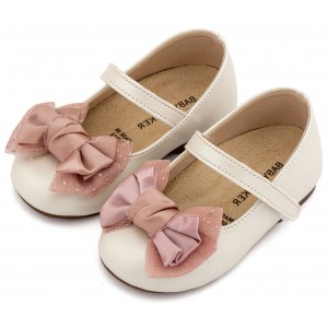 BS3599 Εκρού Ροζ Γοβάκι Μονή Μπαρέτα Διακοσμημένη με Φιόγκο 