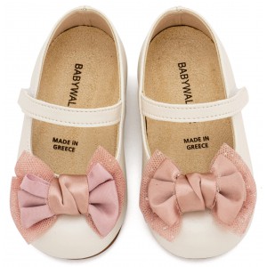 BS3599 Εκρού Ροζ Γοβάκι Μονή Μπαρέτα Διακοσμημένη με Φιόγκο 