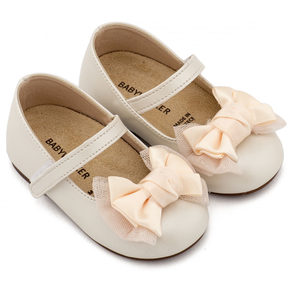 BS3599 Εκρού Γοβάκι Μονή Μπαρέτα Διακοσμημένη με Φιόγκο 