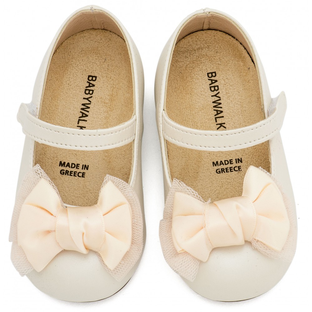 BS3599 Εκρού Γοβάκι Μονή Μπαρέτα Διακοσμημένη με Φιόγκο 