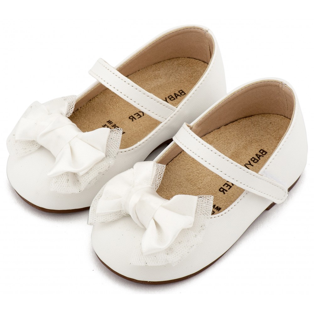 BS3599 Λευκό Γοβάκι Μονή Μπαρέτα Διακοσμημένη με Φιόγκο 