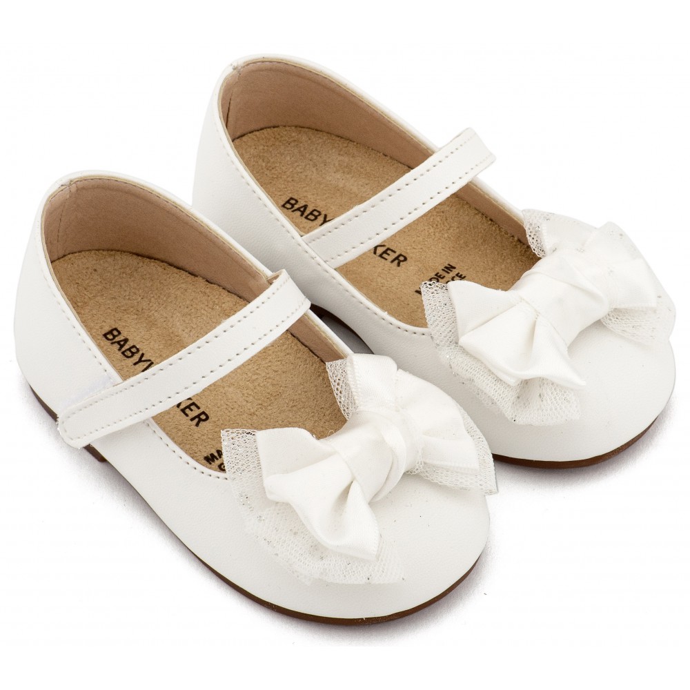 BS3599 Λευκό Γοβάκι Μονή Μπαρέτα Διακοσμημένη με Φιόγκο 