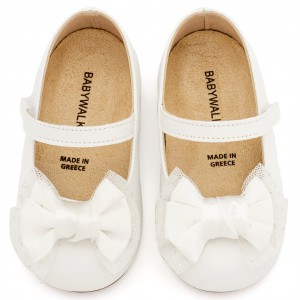 BS3599 Λευκό Γοβάκι Μονή Μπαρέτα Διακοσμημένη με Φιόγκο 