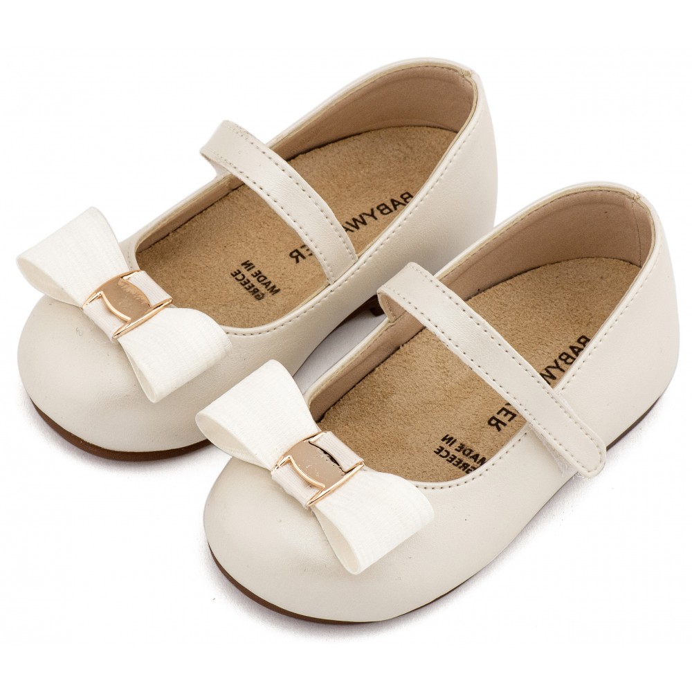 BS3600 Εκρού Γοβάκι Μονή Μπαρέτα με Φιόγκο και Αγκράφα 