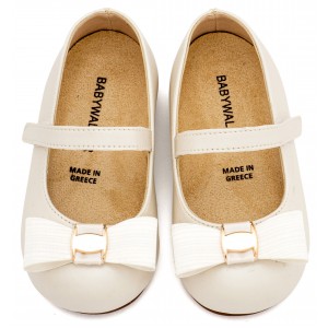 BS3600 Εκρού Γοβάκι Μονή Μπαρέτα με Φιόγκο και Αγκράφα 