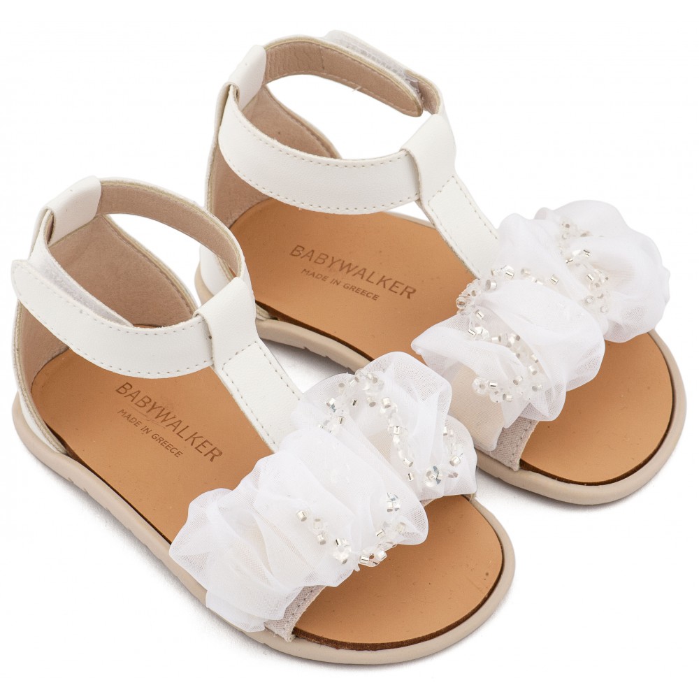 BS3601 Λευκό Πέδιλο με Διακοσμητικό Οργάντζας 