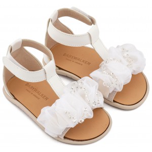 BS3601 Λευκό Πέδιλο με Διακοσμητικό Οργάντζας 