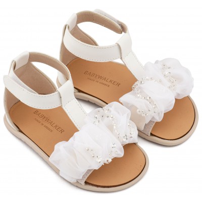 BS3601 Λευκό Πέδιλο με Διακοσμητικό Οργάντζας 