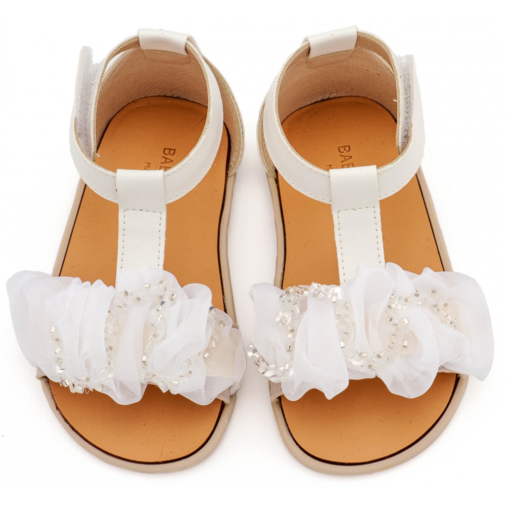 BS3601 Λευκό Πέδιλο με Διακοσμητικό Οργάντζας 