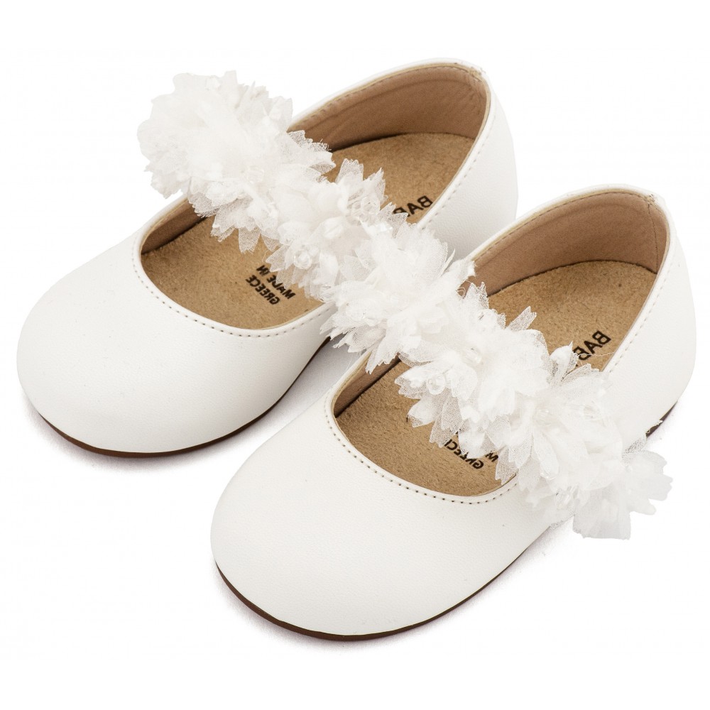 BS3602 Λευκό Γοβάκι Μονή Μπαρέτα Διακοσμημένη  