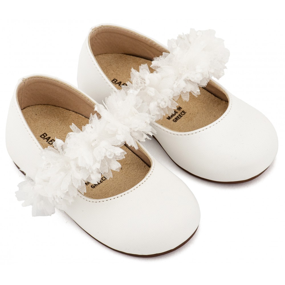 BS3602 Λευκό Γοβάκι Μονή Μπαρέτα Διακοσμημένη  