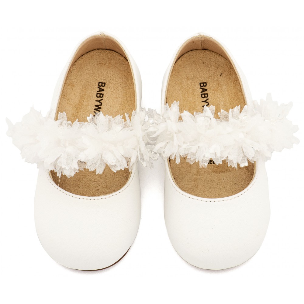 BS3602 Λευκό Γοβάκι Μονή Μπαρέτα Διακοσμημένη  