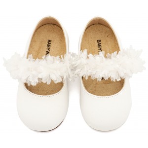 BS3602 Λευκό Γοβάκι Μονή Μπαρέτα Διακοσμημένη  