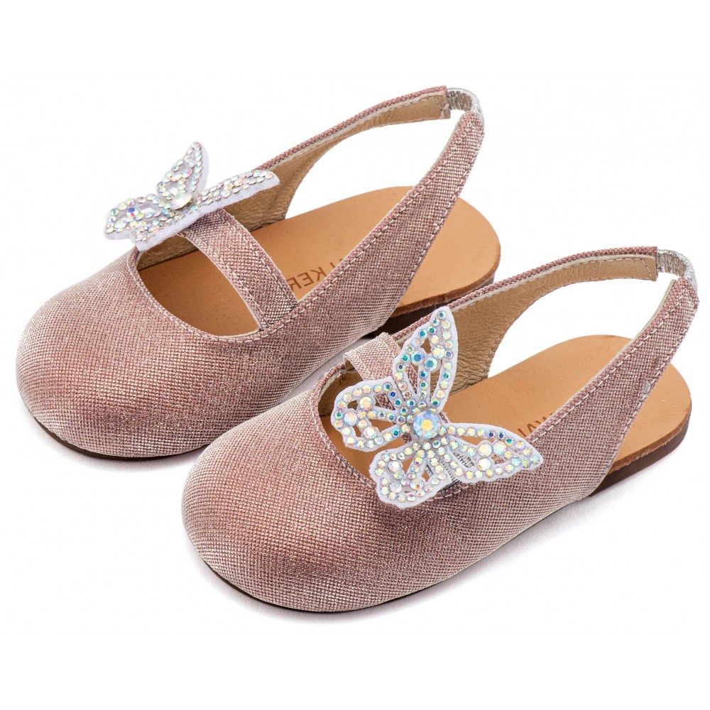 EXC5881 Ροζ Γαλλικό Σαμπό Διακοσμημένο με Στρασένια Πεταλούδα στο Πλάι 